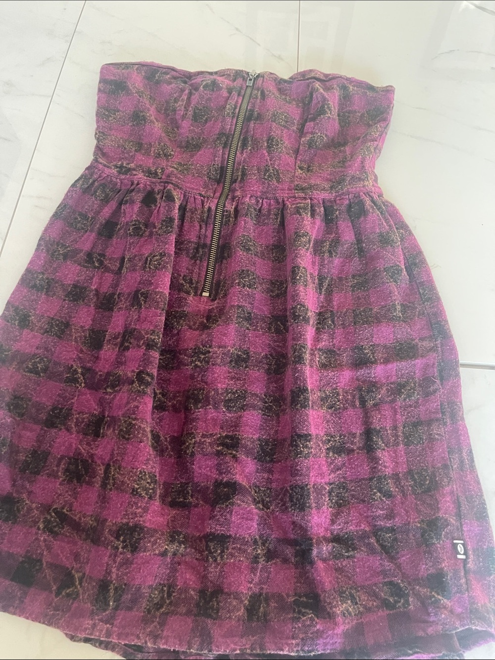 Roxy Girls Purple and Black Plaid Strapless Casual Dress